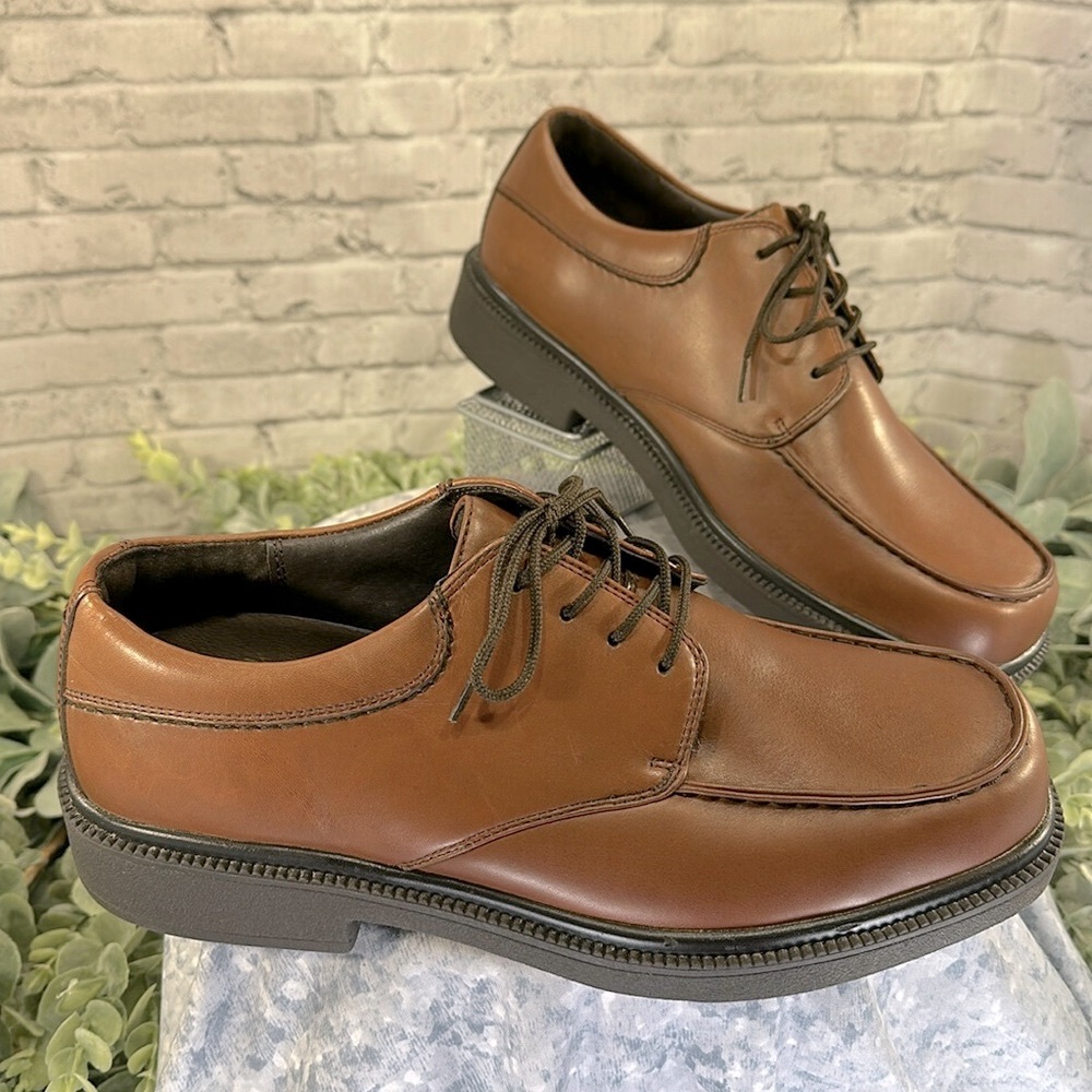 HUSH PUPPIES - Tan Leather Classic Square Toe Dress Oxfords - Mens 9.5W 🤎 EUC